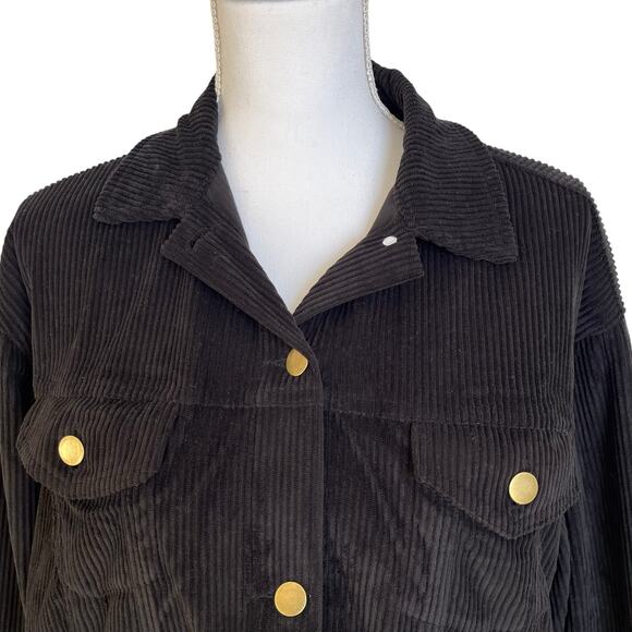 Sweet Generis Shacket Women's Size S Corduroy Black Barn Chore Coat Gold Buttons - Picture 2 of 8